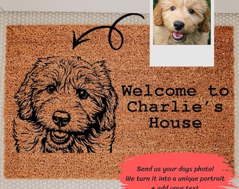 Felpudo personalizado con foto de perro, felpudo de bienvenida personalizado, regalo para mamá perruna, regalo de inauguración de la casa, decoración para puerta de entrada, texto personalizado