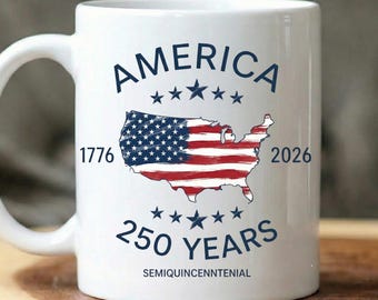 USA 250th Birthday Mug, America 1776 to 2026 Gift, Patriotic Coffee Cup, Semiquincentennial Souvenir, Vintage US Flag Map, 4th of July