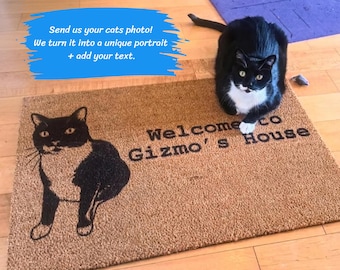 Felpudo personalizado con foto de gato, felpudo de bienvenida personalizado para gatos, regalo para amantes de los gatos, regalo de inauguración de casa, decoración para la puerta principal, texto personalizado