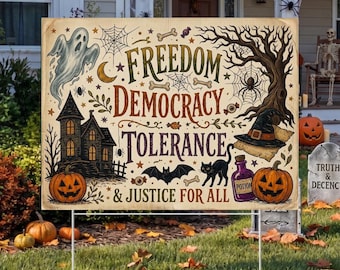 Letrero sutil anti-Trump para jardín, letrero de Halloween de FDT, Libertad, Democracia, Tolerancia, decoración liberal de otoño para jardín