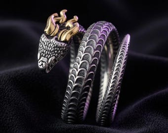 Bague corne de serpent en argent sterling 925, anneau ouvert réglable, bijoux rock punk