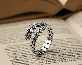 Vintage Spine Keel Ring – Adjustable Antique Silver Punk Jewelry