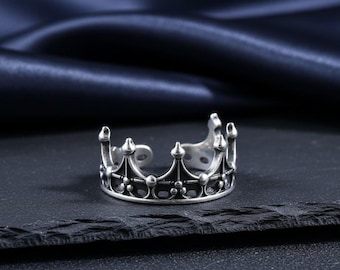 Kronenring, verstellbarer Ring aus 925er Sterlingsilber im gotischen Stil