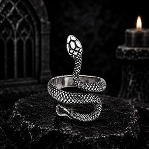 Python Snake Open Band, Retro Gothic Punk Handmade Jewelry, Unisex Adjustable Dark Gift