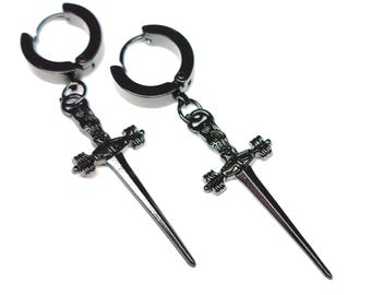 Unisex Gothic Black Dagger Earrings, Dark Victorian Jewelry, Black Dagger Pendants, Vampire Aesthetic, Girlfriend Gift