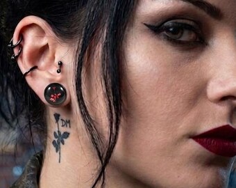 Pendientes de acero inoxidable Depeche Mode, pendientes musicales, pendientes unisex, pendientes negros, pendientes asimétricos, caja de regalo.