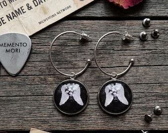 Pendientes Depeche Mode de acero inoxidable, pendientes Memento Mori, pendientes unisex, pendientes asimétricos, caja de regalo incluida.