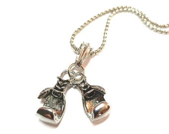 Steel necklace with boxing gloves, unisex sports jewelry, gift for boxer, boxing lover, sports gift, motivational gift