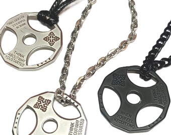 Steel necklace with training discs, unisex sports jewelry, bodybuilding necklace, fitness lover, crossfit gift, motivational gift