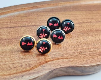 Pendientes de acero inoxidable Depeche Mode, pendientes musicales, pendientes unisex, pendientes negros, pendientes asimétricos, caja de regalo.