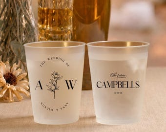 Personalized Frosted Wedding Cups, Shatterproof Reception Favors, Custom Monogrammed Cups