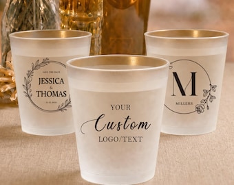 Personalized Frosted Wedding Cups, Shatterproof Reception Favors, Custom Monogrammed Cups