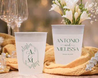 Personalized Frosted Wedding Cups, Shatterproof Flex Cups, Custom Monogram Cups, Wedding Reception Favors
