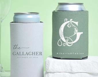 Personalized Wedding Can Cooler, Custom Koozie Wedding Favors, Monogrammed Bridal Shower Gift