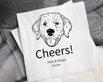 Personalized Pet Portrait Cocktail Napkins, Custom Dog Wedding Beverage Paper, 100 sheets