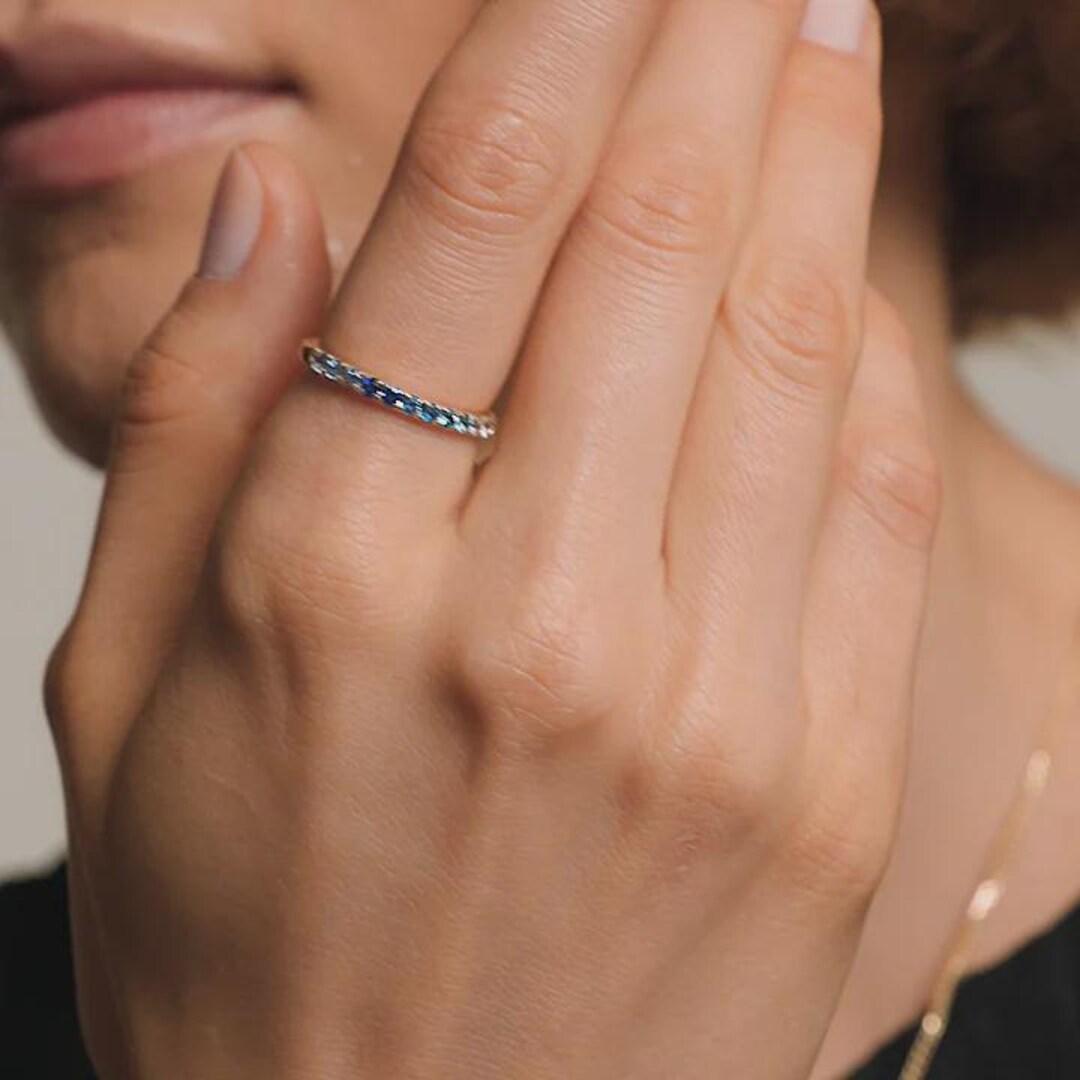 Multicolor Diamond Ring in 925 Sterling Silver Yellow Gold, Rainbow ...