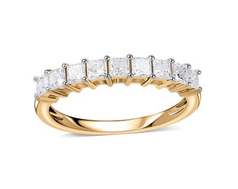 Half Eternity Square Diamond Band Ring, Dainty Gold Diamond Ring, Minimalist Gold Band, Elegant Diamond Band, Anniversary Ring