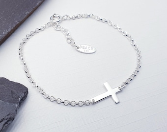 Sterling Silver Cross Bracelet, Dainty Christian Jewelry, Handmade Religious Jewelry, Spiritual Gift, Simple Faith Jewelry