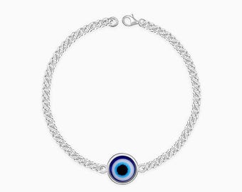 Silver Evil Eye Style Bracelet for Him, Men’s Protection Bracelet, Sterling Silver Bracelet, Minimal Men Jewelry, Evil Eye Bracelet
