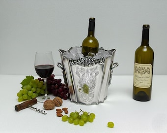 Antique Dusty-Gold/Silver-Plated Ice Buckets : Vintage Wine Cooler With Floral Engraving Elegant Barware Decor