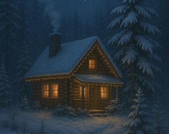 Cozy Winter Cabin Print - Verschneite Weihnachtshütte Wand Kunst (Digitaler Download)
