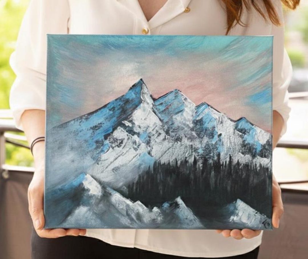 Original Painting on Canvas – Snowy Mountains - Acrylic Art - Etsy