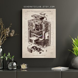 Pôster de PC Gamer | Diagrama Explodido de Computador | Impressão de Engenharia