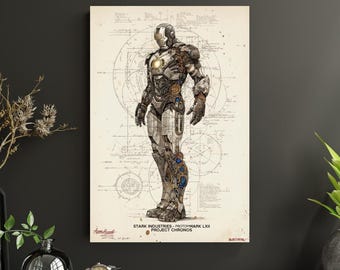 Iron Man Blueprint Poster | Stark Industries Schematic Art | Tony Stark Wall Print