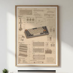 Mechanical Keyboard Blueprint Poster | Switch Schematic Wall Art | PC Gamer Gift Print