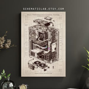 Gaming PC Poster | Custom Computer Schematic Wall Art | Engineering Print | Gamer Gift