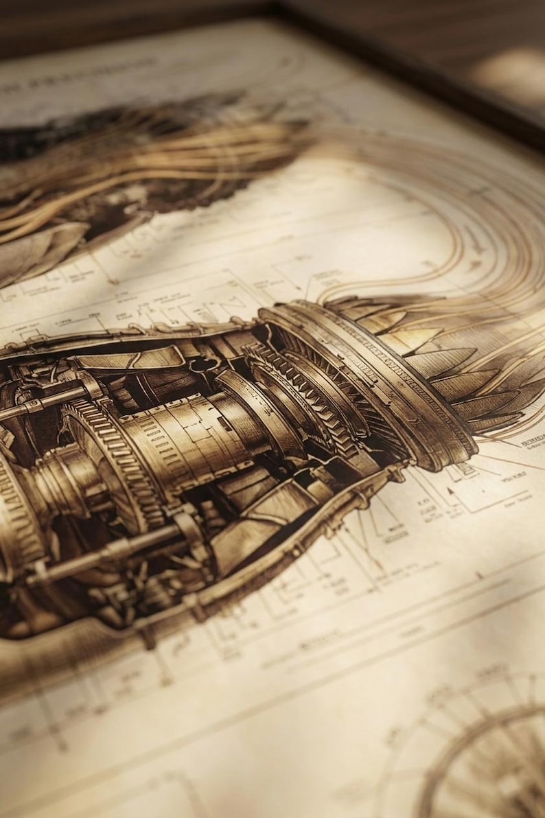 Jet Engine Blueprint Poster | Detailed Turbine Aviation Wall Art - Etsy