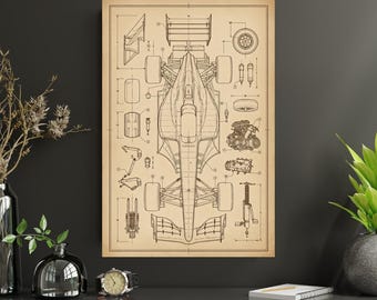 Formula Race Car Poster | Open Wheel Schematic Poster