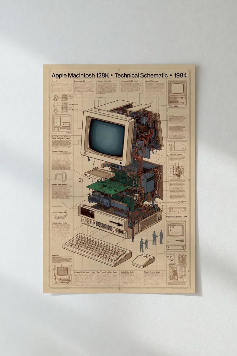 Apple Macintosh 128K Schematic Poster 1984, Technical Blueprint ...