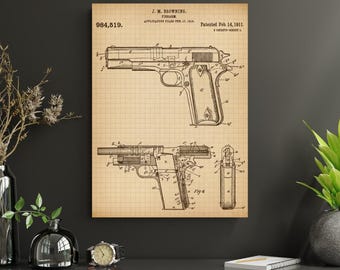 Vintage Firearm Patent Blueprint Wall Art