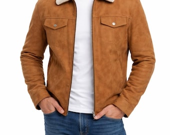 Men’s Brown Suede Leather Jacket Vintage Western | Handmade Real Suede Coat | Classic  Outerwear
