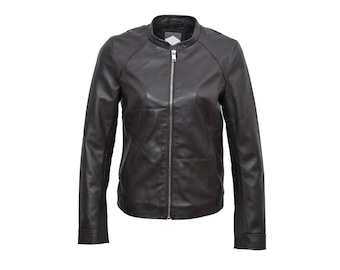 Women’s Black Lambskin Leather Moto Jacket – Slim Fit Biker Motorcycle Coat gift for her