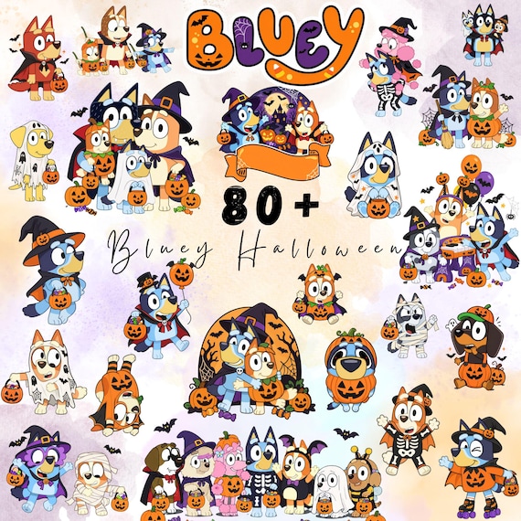 80+ Blue dog Halloween Png Bundle + BONUS Font, Bluey Bingo Friend Halloween , Halloween Blue, Halloween Party Png