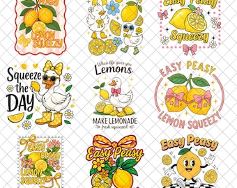 Citroen zomer png-bundel, citroencocktail png, preppy zomer png, girly zomershirtontwerp, Easy Peasy png, citroenshirt png, limonade png