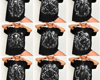 Preppy Horror PNG Bundle, Retro Halloween Characters, Colorful Stripe Sublimation Designs, Spooky Season Shirt PNG, Scary Movie PNG
