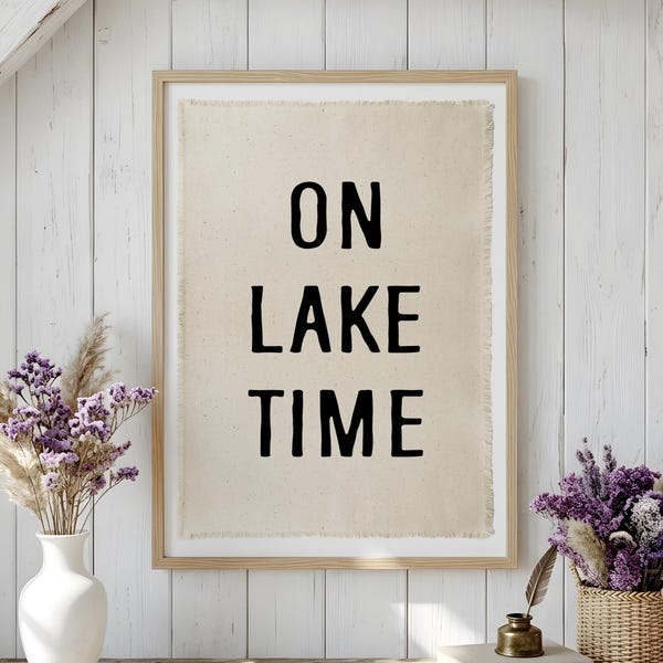 On Lake Time Canvas Banner, Lake House Wall Decor,Rustic Cabin Wall Decor