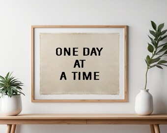 One Day at a Time Canvas Banner – Vintage Cotton Wall Art – Rustic Inspirational Quote Sign – Mindful Boho Home Decor Tapestry