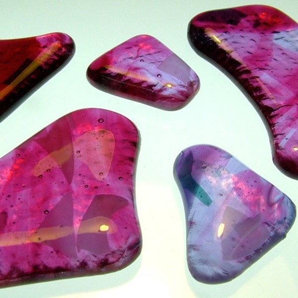 Fused Glass Cabochons 5 Pieces in Purples Glass Cabs Irregular Shapes (B113)