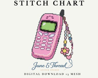 Patrón de bordado y punto de cruz para bolso de móvil vintage de los años 2000 (descarga digital en PDF)