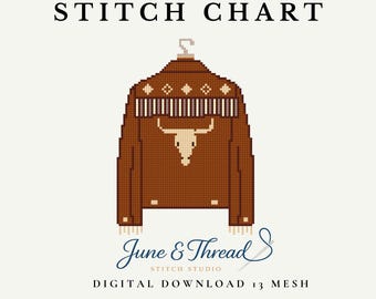 Gráfico de bordado para chaqueta vaquera con flecos (PDF digital)