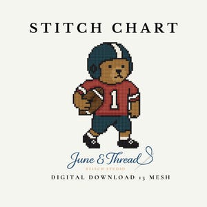 Teddy Bear Playing Football Needlepoint Chart – Digital PDF Download