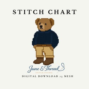 Classic Teddy Bear Needlepoint & Cross Stitch Chart (Two Versions)– Digital PDF Download