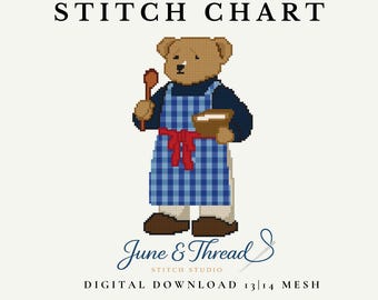 Gráfico de bordado de osito de peluche para hornear clásico (PDF digital)