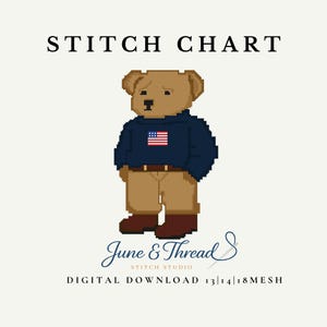 Schema punto croce per orsacchiotto, schema punto croce per maglione americano USA, download PDF digitale