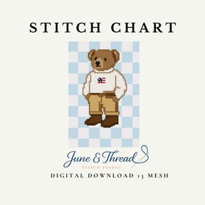 Classic American Flag Sweater Teddy Bear Needlepoint Chart – Digital PDF Download