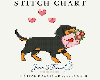 Carta de amor para un perro salchicha: gráfico de bordado y punto de cruz (descarga digital en PDF)